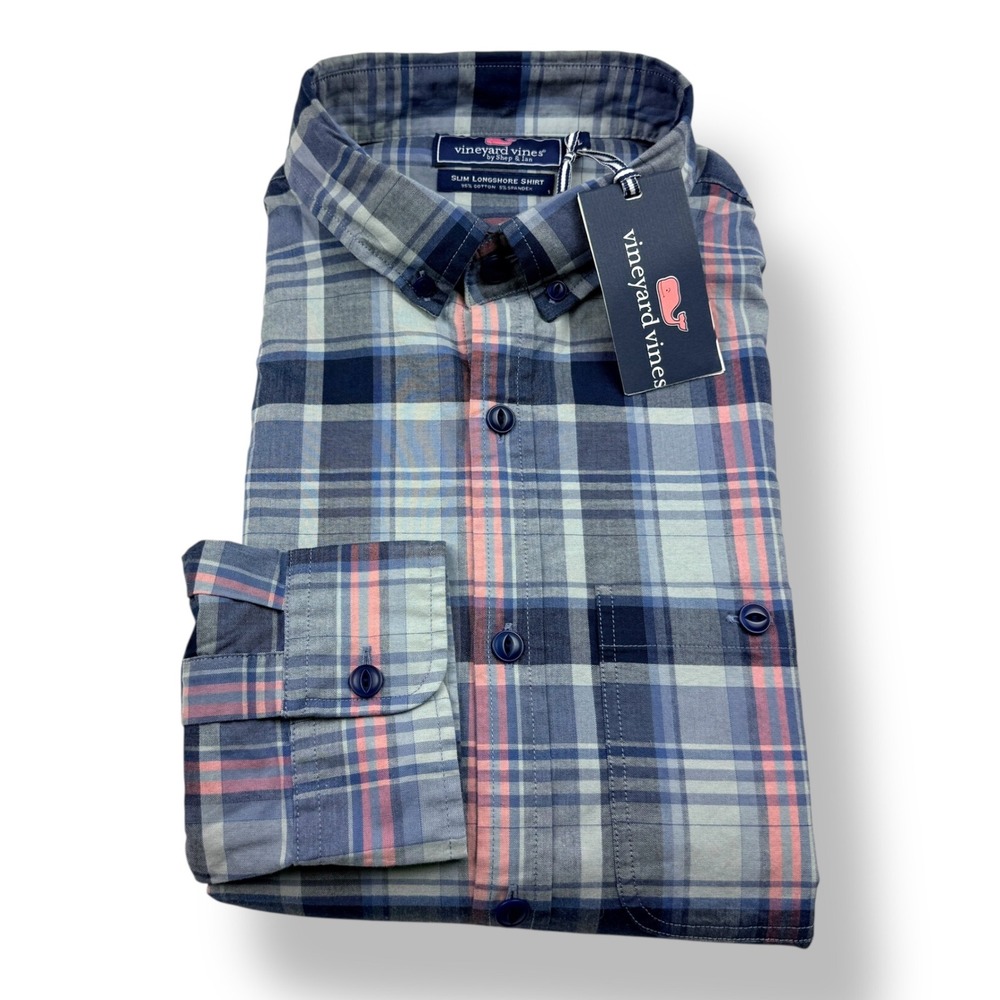 Vineyard Vines Mens Slim Longshore Shirt Large‎ Moonshine Plaid NWT 1W000145-461